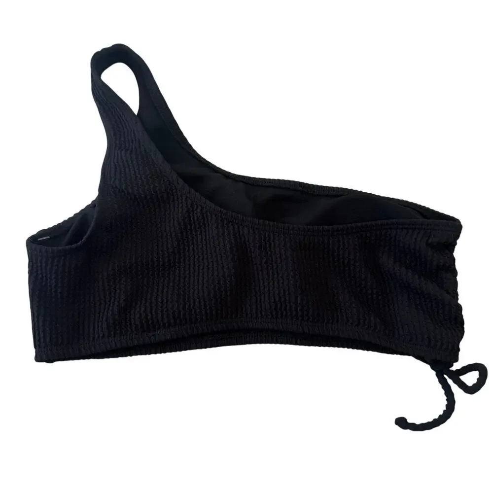 SALT + COVE Black Juniors' One-Shoulder Side-Shirred Bikini Top Size L NWOT